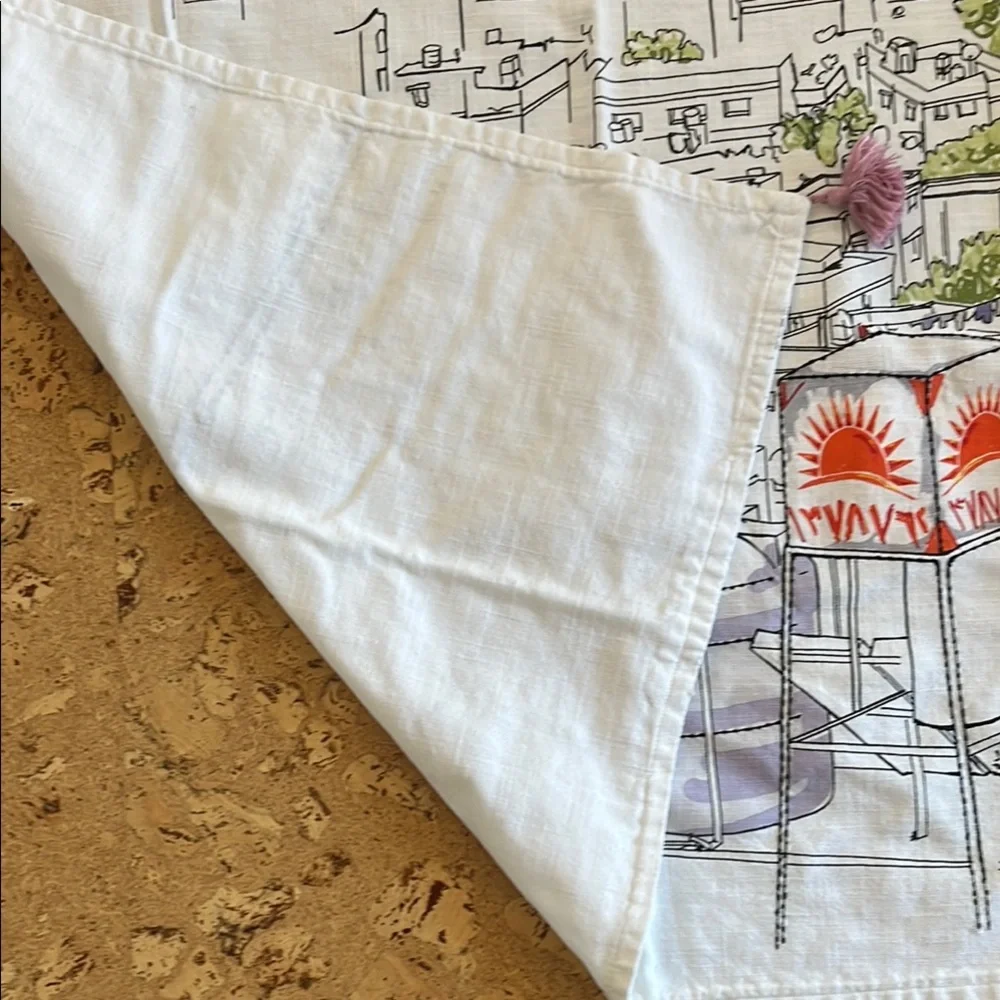 IKEA LOKALT Amman City White Cotton Linen Throw Blanket Embroidery Block Print - Picture 7 of 10